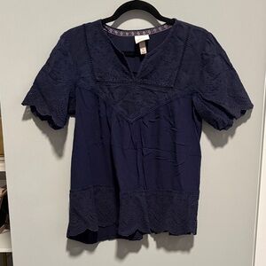 Knox Rose Navy Blouse with Lace Accents